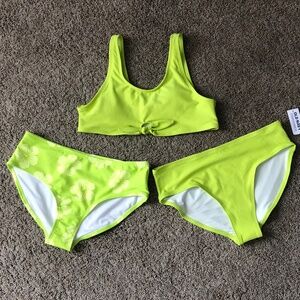 Old Navy Girls Neon Green Floral 3-Piece Bikini Set Top + 2 Bottoms